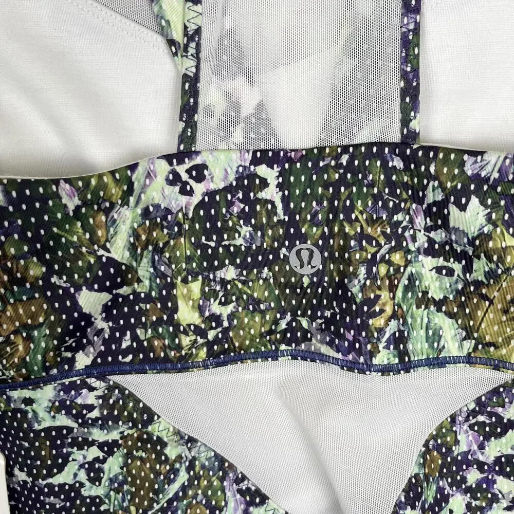 Lululemon Running In The City Tank Top Womens 4 Green Floral Built In Bra